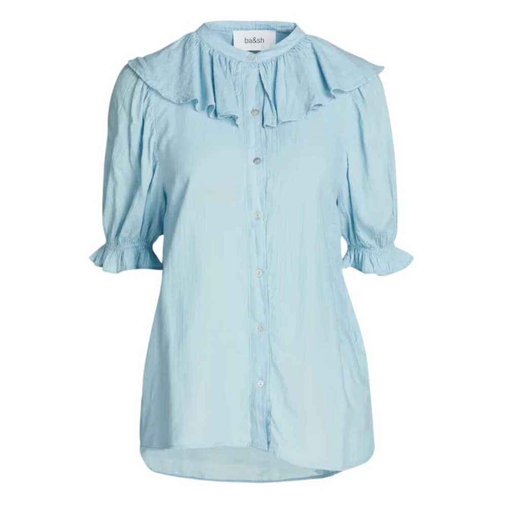 Ba&sh Inga Light Blue Ruffle Collar Button Down Puff Sleeve Blouse SIZE 2